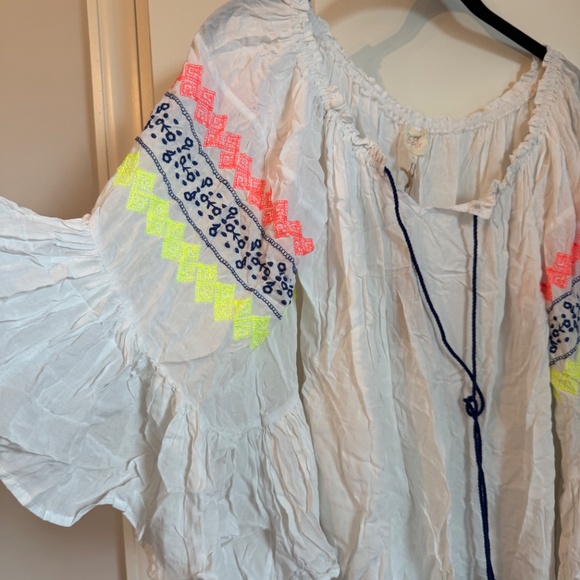 Surf Gypsy Neon Embroidered Peasant Blouse Size Small NWT - Picture 4 of 10